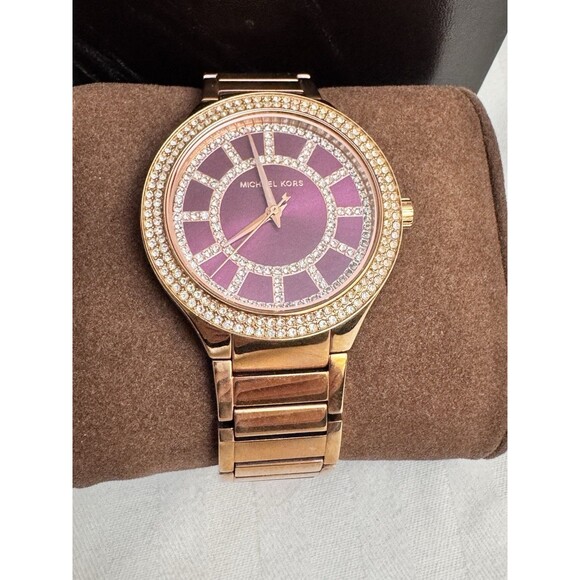 Michael Kors MK3442 Mini Kerry Fuchsia Dial Gold Tone Stainless Women's Watch - Picture 2 of 5